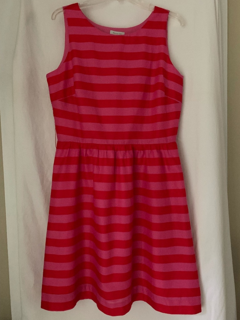 Garnet Hill 100% cotton pink & red stripe fit and flare dress